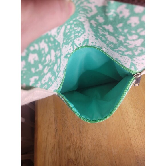 Bahamas Big ZIPPER, Embroidered CANVAS TOTE BEACH BAG. Teal And White - Picture 4 of 7